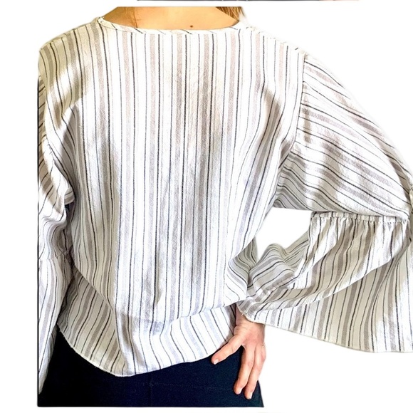 Lavender Field Tie Front Bell Sleeve V-Neck Boho Top - Picture 2 of 5